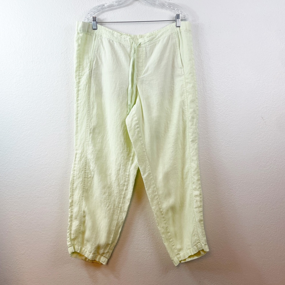 J Jill Love Linen Pants Womens Large Pale Green Drawstring Elastic Waist 100%